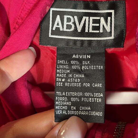 Abvien Vintage SILK Prink Gold Butterfly Bomber Jacket Barbie Zip Up Collared L - Picture 3 of 12